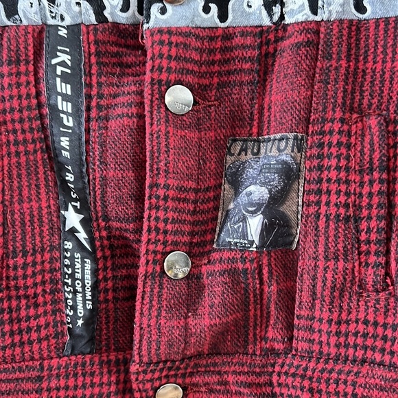 Kleep Black Red Brick Layer Jean Jacket Boys 7/8  Premium Washed Cotton Denim - Picture 3 of 9